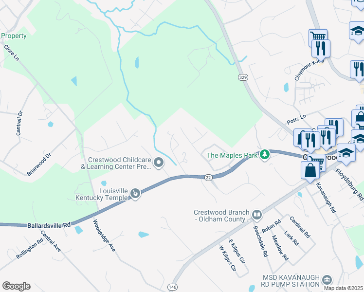 map of restaurants, bars, coffee shops, grocery stores, and more near 2000 Deer Park Circle in Crestwood