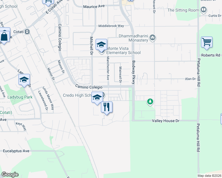 map of restaurants, bars, coffee shops, grocery stores, and more near in Rohnert Park