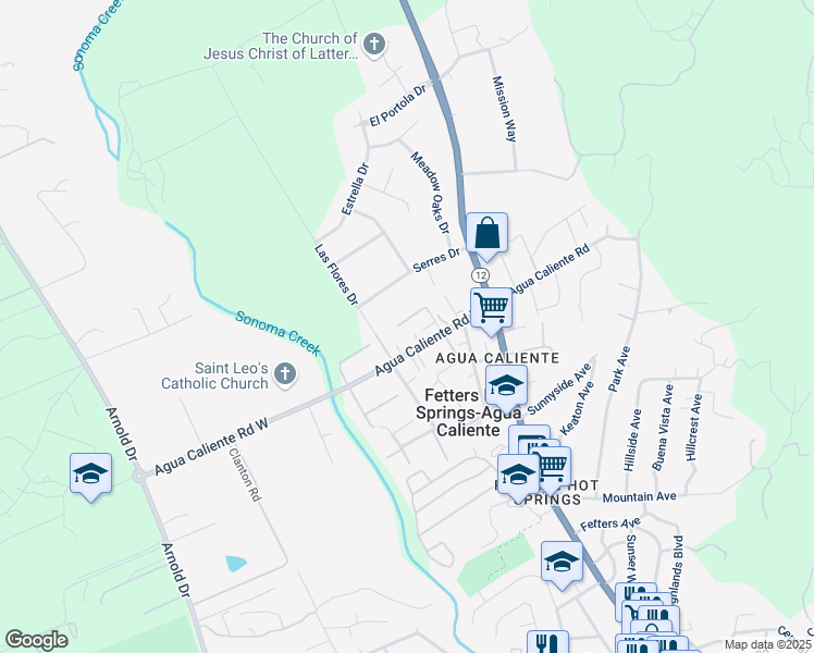 map of restaurants, bars, coffee shops, grocery stores, and more near 135 Agua Caliente Road West in Sonoma