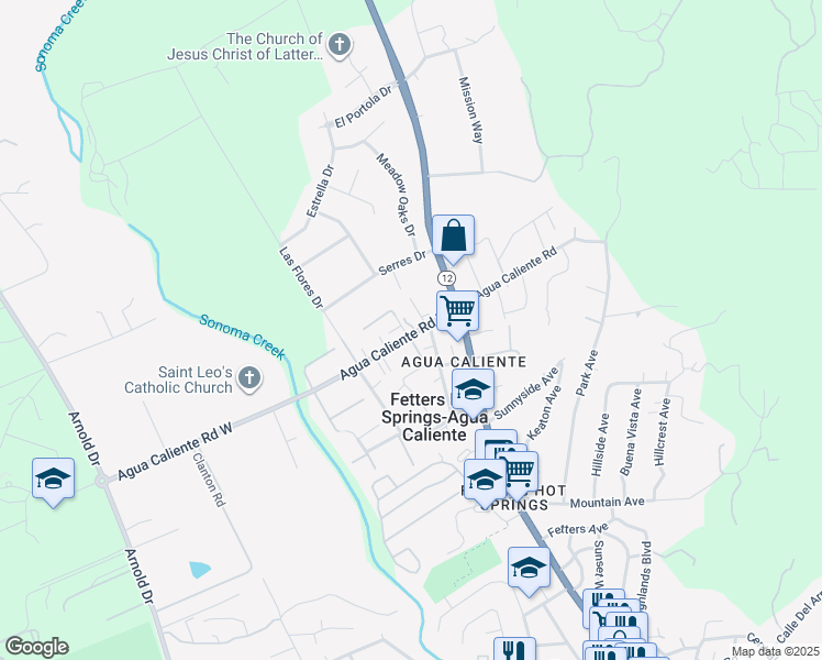 map of restaurants, bars, coffee shops, grocery stores, and more near 95 Agua Caliente Road West in Sonoma