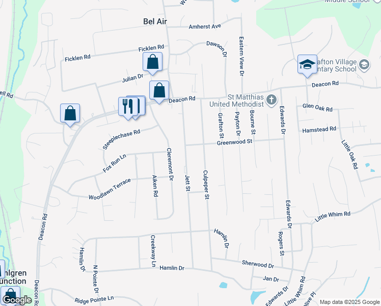map of restaurants, bars, coffee shops, grocery stores, and more near 716 Jett Street in Fredericksburg