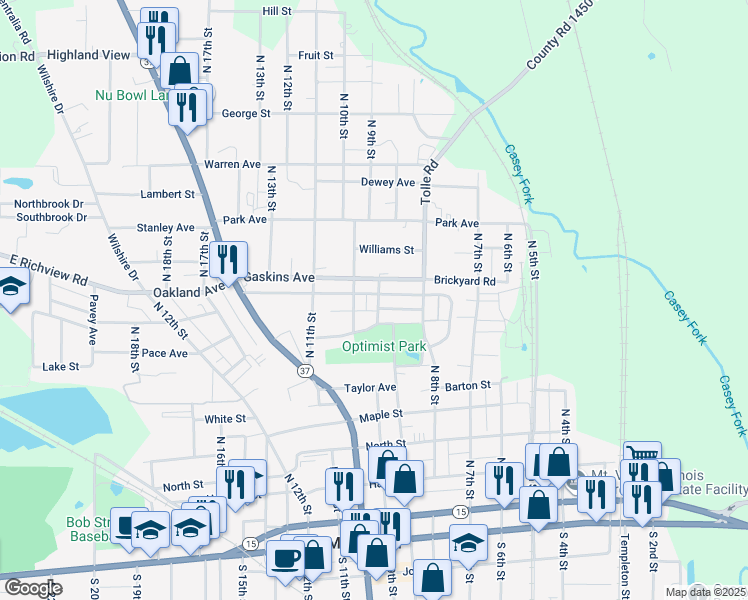 map of restaurants, bars, coffee shops, grocery stores, and more near 901 Oakland Avenue in Mount Vernon