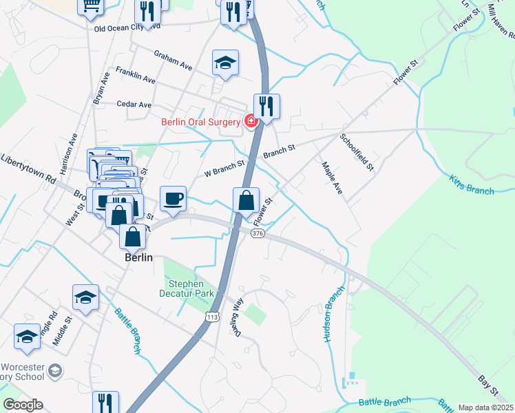 map of restaurants, bars, coffee shops, grocery stores, and more near 115 Flower Street in Berlin