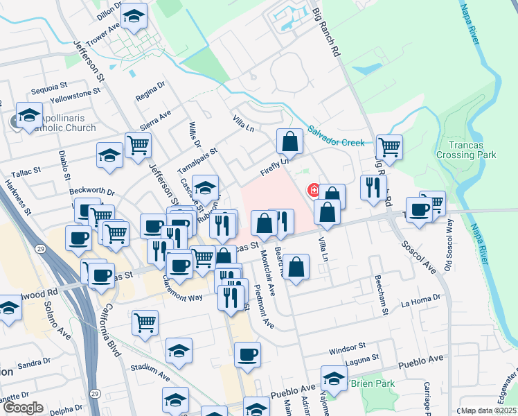 map of restaurants, bars, coffee shops, grocery stores, and more near 1000 Trancas Street in Napa