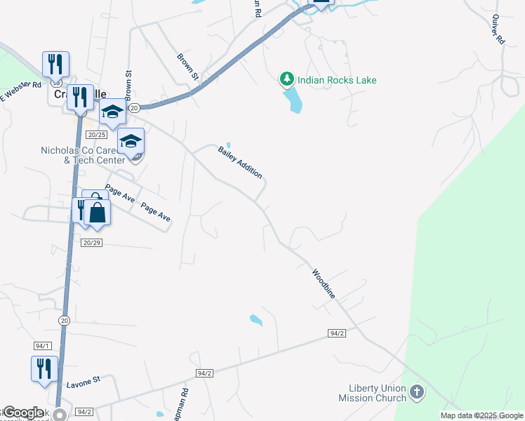 map of restaurants, bars, coffee shops, grocery stores, and more near 12 Jacob Lane in Craigsville