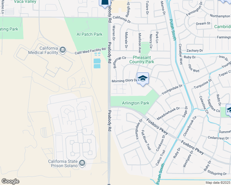 map of restaurants, bars, coffee shops, grocery stores, and more near 400 Spyglass Court in Vacaville