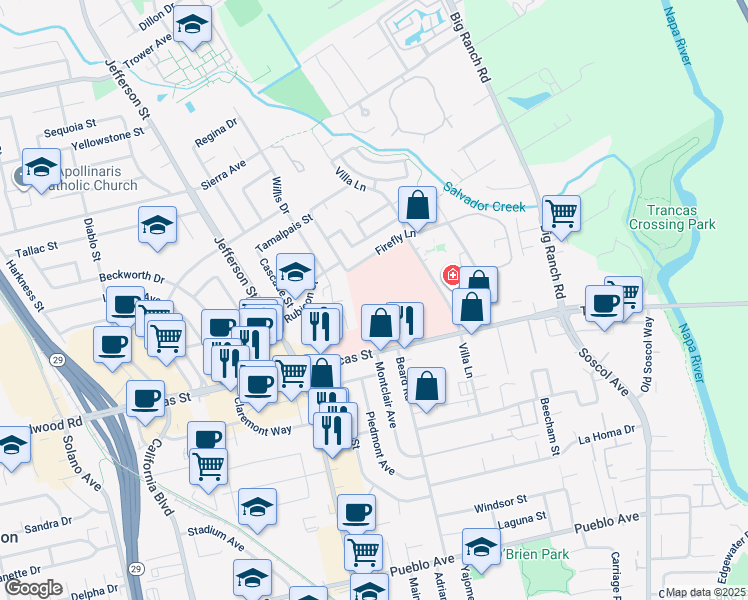 map of restaurants, bars, coffee shops, grocery stores, and more near 1000 Trancas Street in Napa