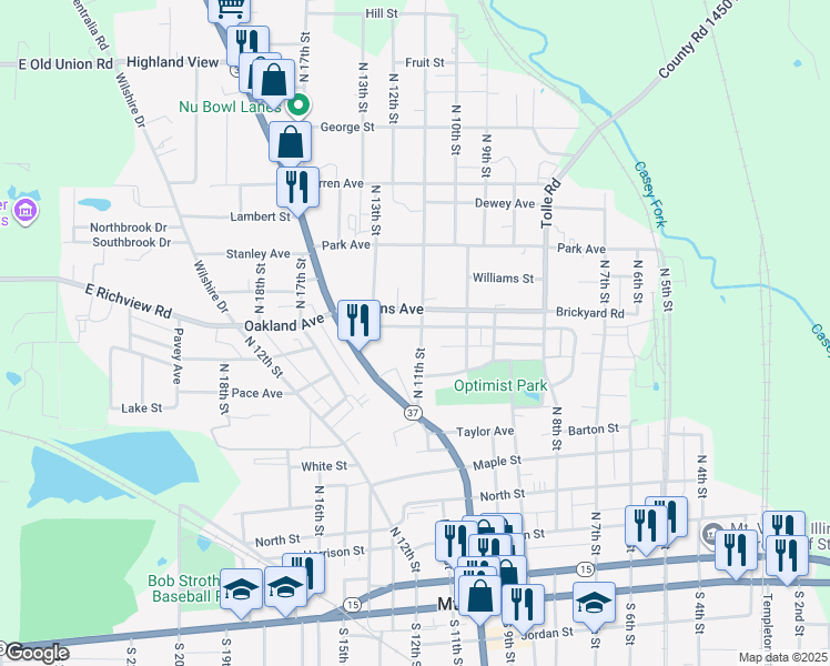 map of restaurants, bars, coffee shops, grocery stores, and more near 1109 Oakland Avenue in Mount Vernon