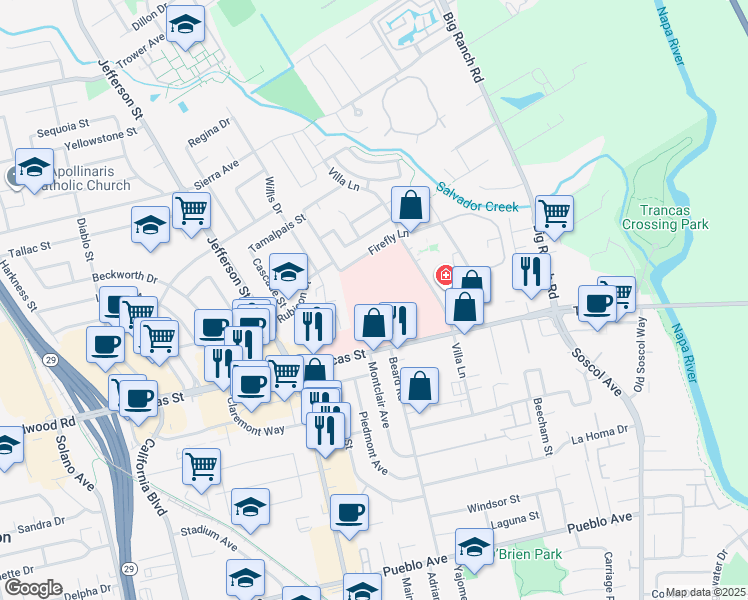 map of restaurants, bars, coffee shops, grocery stores, and more near 1000 Trancas Street in Napa