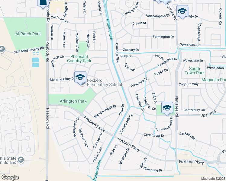 map of restaurants, bars, coffee shops, grocery stores, and more near 742 Sage Drive in Vacaville