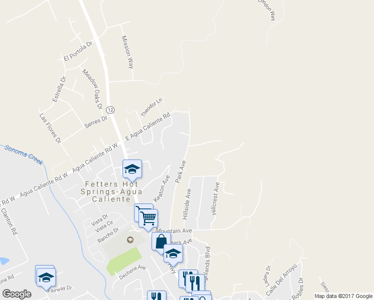 map of restaurants, bars, coffee shops, grocery stores, and more near 17106 Park Avenue in Sonoma