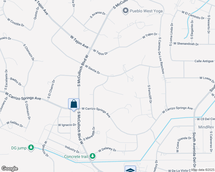 map of restaurants, bars, coffee shops, grocery stores, and more near 516 South Meredith Drive in Pueblo West