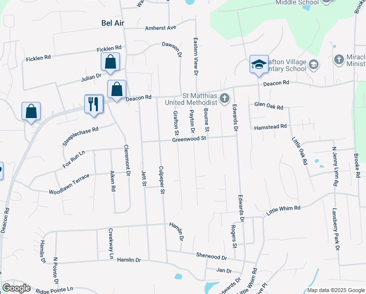 map of restaurants, bars, coffee shops, grocery stores, and more near 716 Grafton Street in Fredericksburg