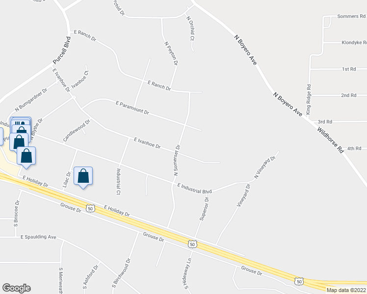 map of restaurants, bars, coffee shops, grocery stores, and more near 1193 East Ivanhoe Drive in Pueblo West