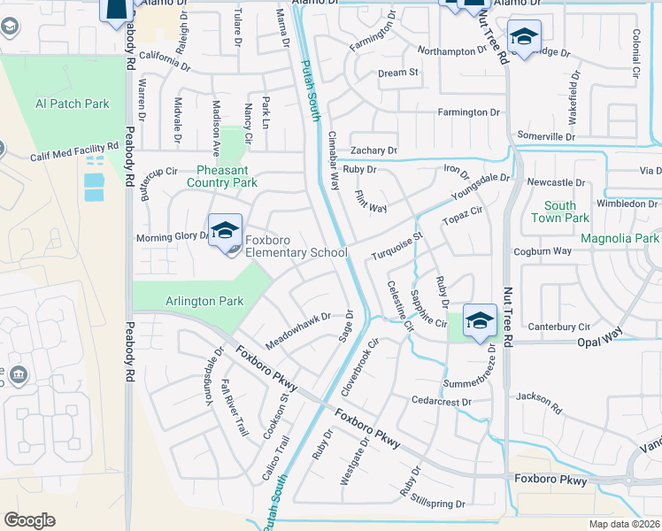 map of restaurants, bars, coffee shops, grocery stores, and more near 742 Sage Drive in Vacaville