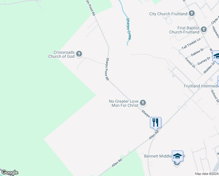 map of restaurants, bars, coffee shops, grocery stores, and more near 610 Sharps Point Road in Fruitland