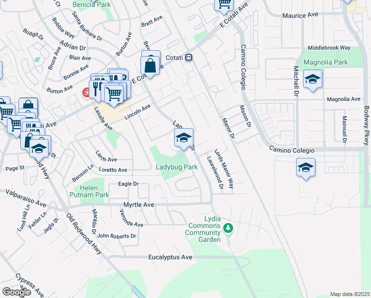 map of restaurants, bars, coffee shops, grocery stores, and more near 8505 Liman Way in Rohnert Park