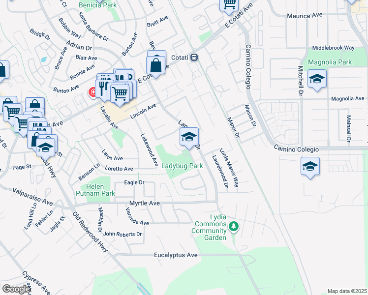 map of restaurants, bars, coffee shops, grocery stores, and more near 8505 Liman Way in Rohnert Park
