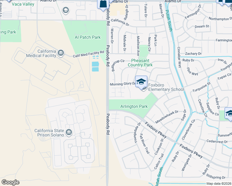 map of restaurants, bars, coffee shops, grocery stores, and more near 400 Spyglass Court in Vacaville