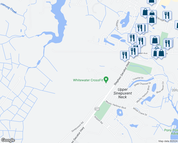 map of restaurants, bars, coffee shops, grocery stores, and more near 9519 Seascape Lane in Berlin