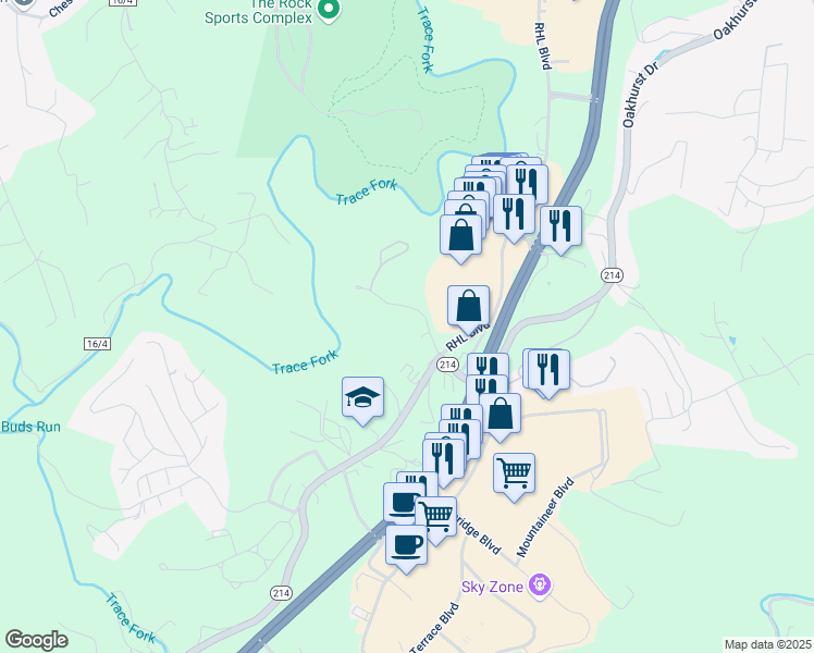 map of restaurants, bars, coffee shops, grocery stores, and more near 726 Green Road in Charleston