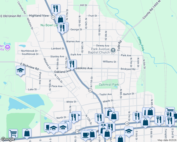 map of restaurants, bars, coffee shops, grocery stores, and more near 1126 Oakland Avenue in Mount Vernon