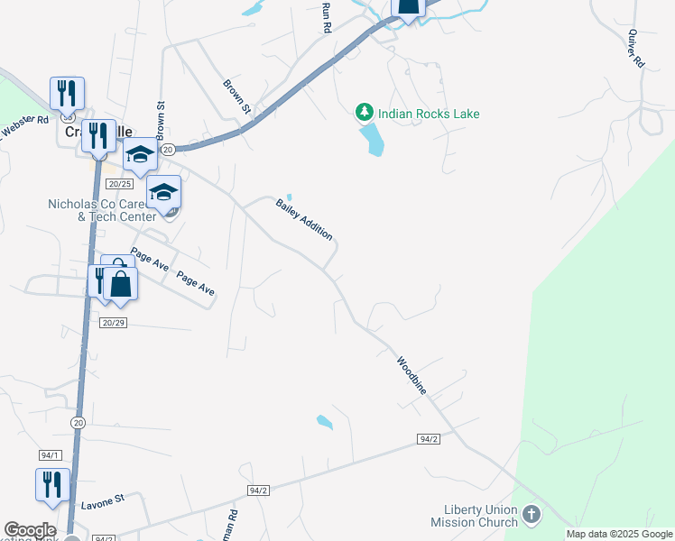 map of restaurants, bars, coffee shops, grocery stores, and more near 12 Jacob Lane in Craigsville