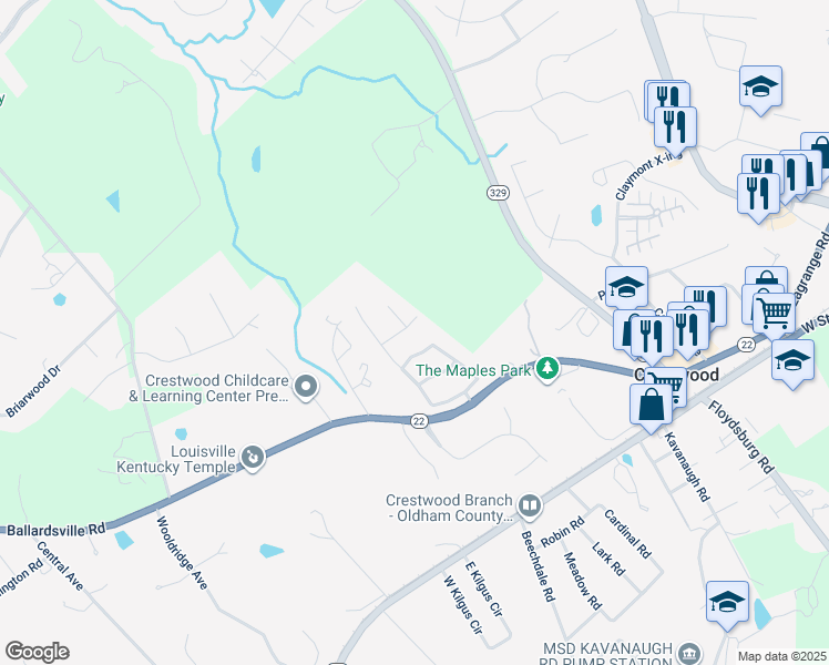 map of restaurants, bars, coffee shops, grocery stores, and more near 7004 Alberta Drive in Crestwood