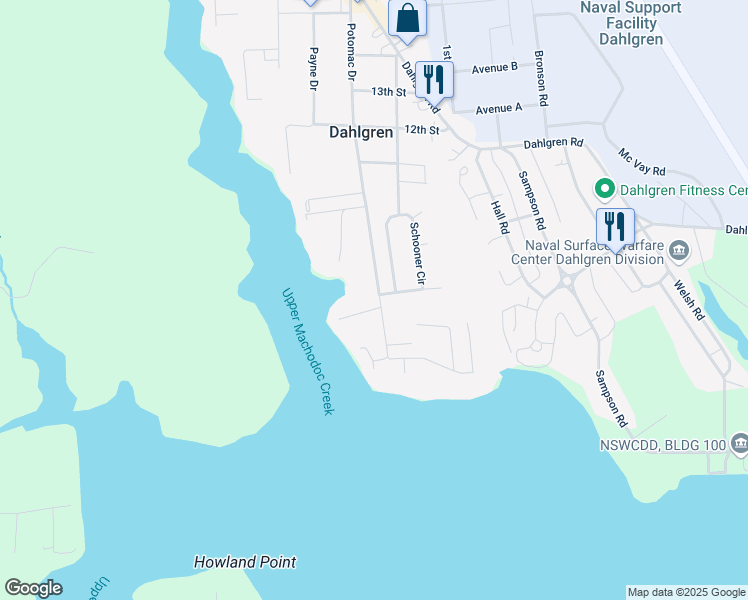 map of restaurants, bars, coffee shops, grocery stores, and more near 6184 Potomac Drive in King George