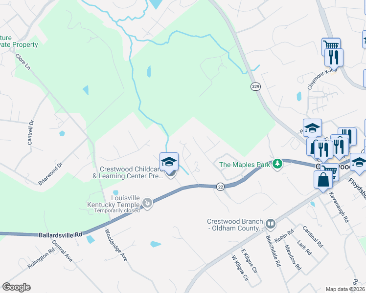 map of restaurants, bars, coffee shops, grocery stores, and more near 2000 Deer Park Circle in Crestwood