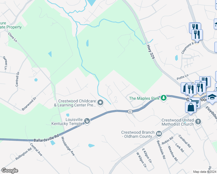 map of restaurants, bars, coffee shops, grocery stores, and more near 8005 Deer Park Circle in Crestwood