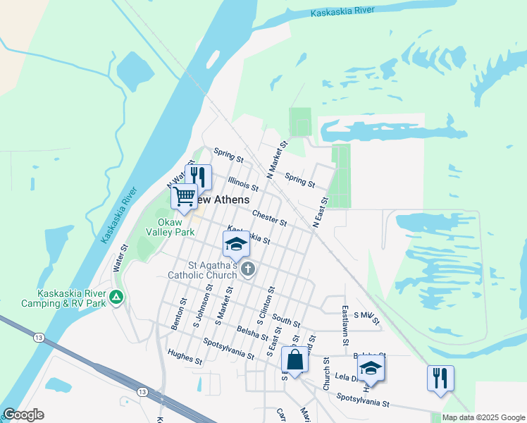 map of restaurants, bars, coffee shops, grocery stores, and more near 208 North Jackson Street in New Athens