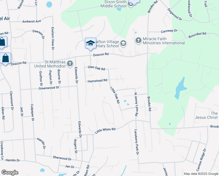 map of restaurants, bars, coffee shops, grocery stores, and more near 15 Little Oak Road in Fredericksburg