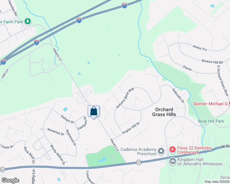 map of restaurants, bars, coffee shops, grocery stores, and more near 9321 Plumwood Place in Crestwood