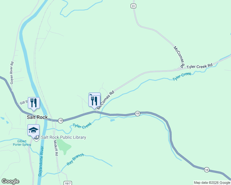 map of restaurants, bars, coffee shops, grocery stores, and more near 5451 Mc Comas Road in Salt Rock