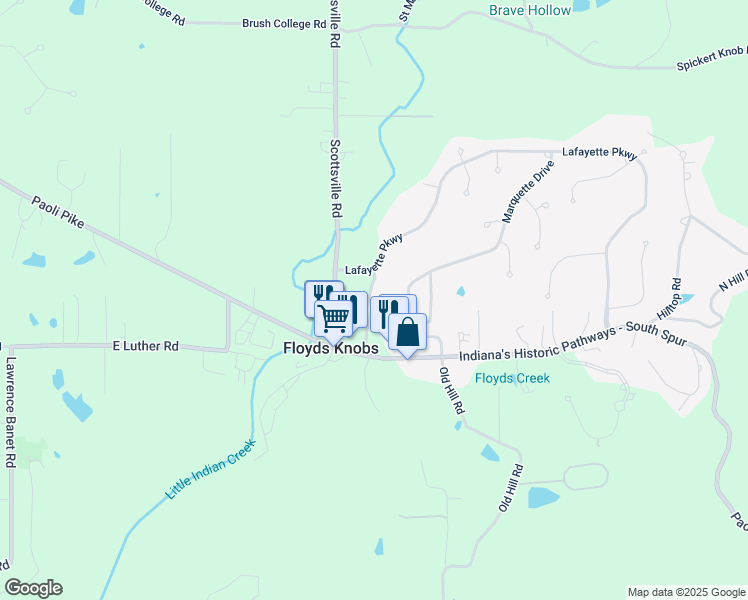 map of restaurants, bars, coffee shops, grocery stores, and more near 6102 Magnolia Ln in Floyds Knobs