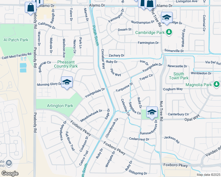 map of restaurants, bars, coffee shops, grocery stores, and more near 844 Youngsdale Drive in Vacaville