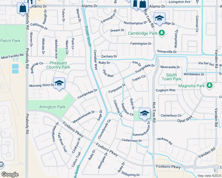 map of restaurants, bars, coffee shops, grocery stores, and more near 849 Turquoise Street in Vacaville