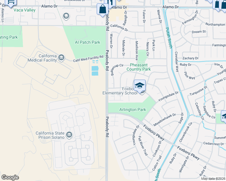 map of restaurants, bars, coffee shops, grocery stores, and more near 125 Goldenrod Court in Vacaville