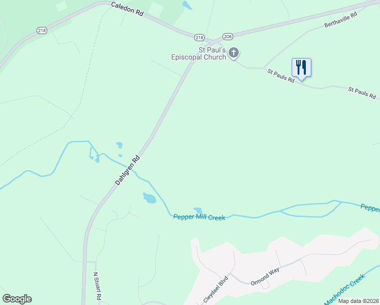 map of restaurants, bars, coffee shops, grocery stores, and more near 12912 Dahlgren Road in King George