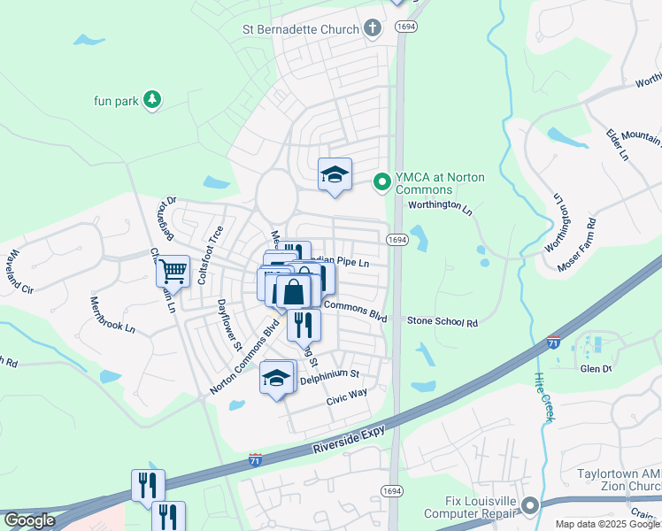map of restaurants, bars, coffee shops, grocery stores, and more near 9416 Indian Pipe Lane in Prospect