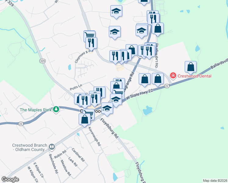 map of restaurants, bars, coffee shops, grocery stores, and more near 6809 Crestview Drive in Crestwood
