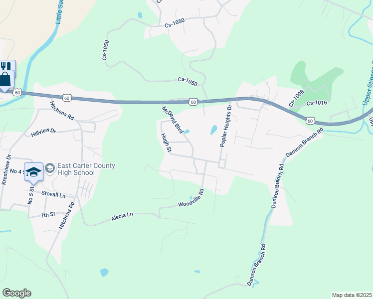 map of restaurants, bars, coffee shops, grocery stores, and more near 305-307 McDavid Boulevard in Grayson