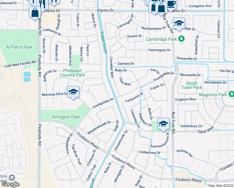 map of restaurants, bars, coffee shops, grocery stores, and more near 1006 Cinnabar Way in Vacaville