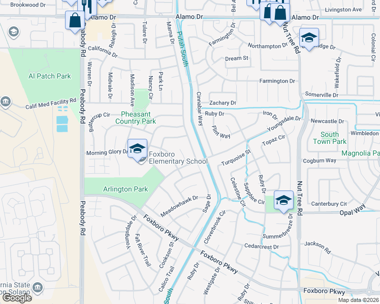 map of restaurants, bars, coffee shops, grocery stores, and more near 719 Fawn Court in Vacaville
