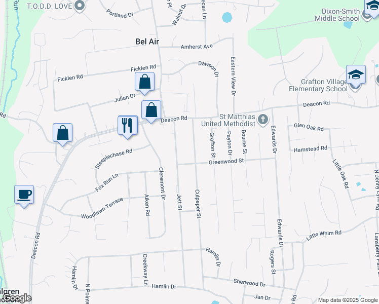 map of restaurants, bars, coffee shops, grocery stores, and more near 805 Culpeper Street in Fredericksburg