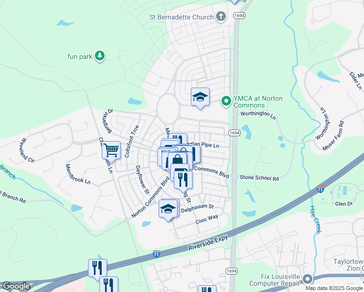 map of restaurants, bars, coffee shops, grocery stores, and more near 9406 Indian Pipe Lane in Prospect