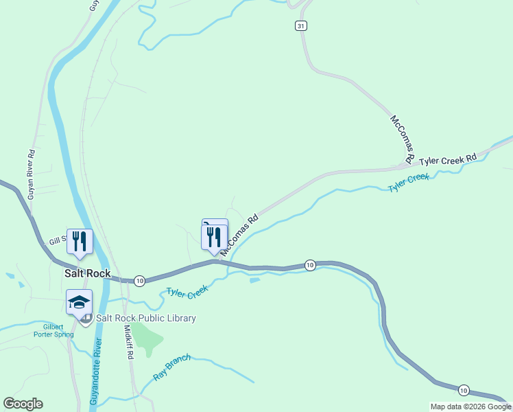 map of restaurants, bars, coffee shops, grocery stores, and more near 5451 McComas Road in Salt Rock