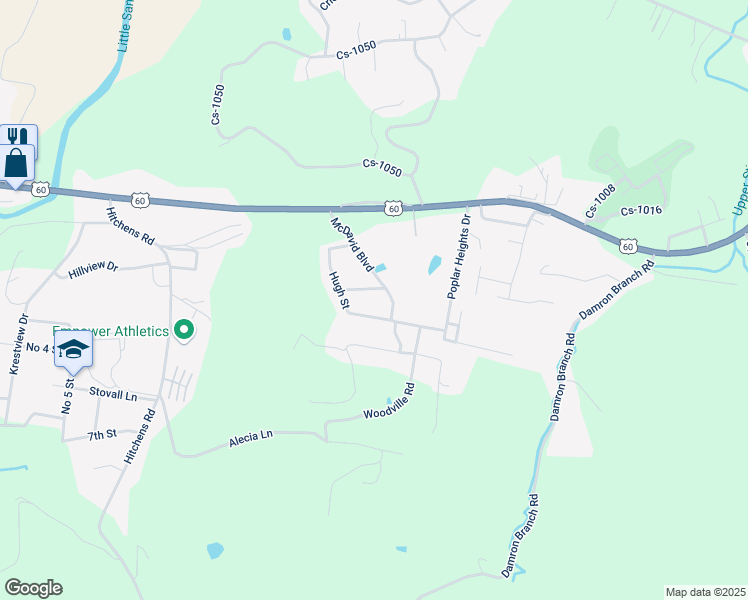 map of restaurants, bars, coffee shops, grocery stores, and more near 305 McDavid Boulevard in Grayson