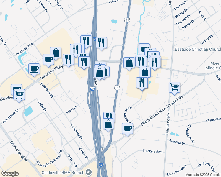 map of restaurants, bars, coffee shops, grocery stores, and more near 4423 U.S. 31E in Bardstown
